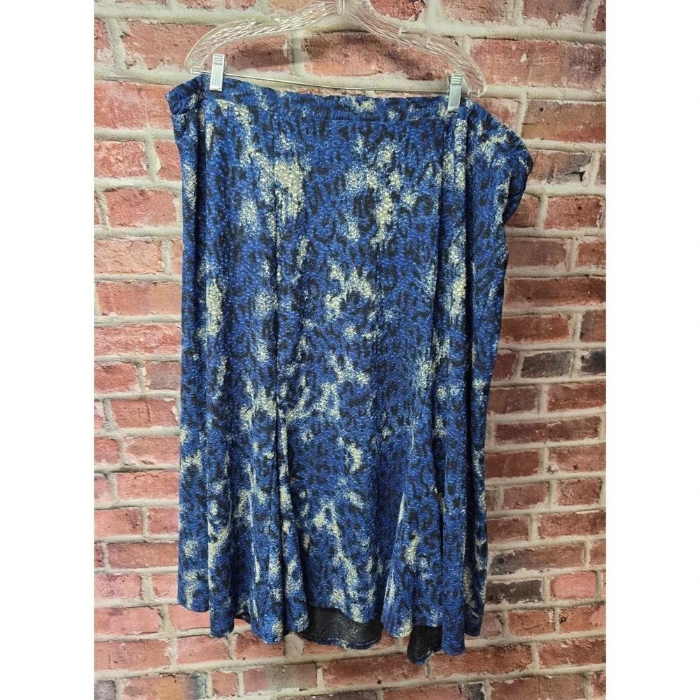 Women's MAGGIE BARNES Blue‎ Black Leopard Print Elastic Waist Midi Skirt Size 2X